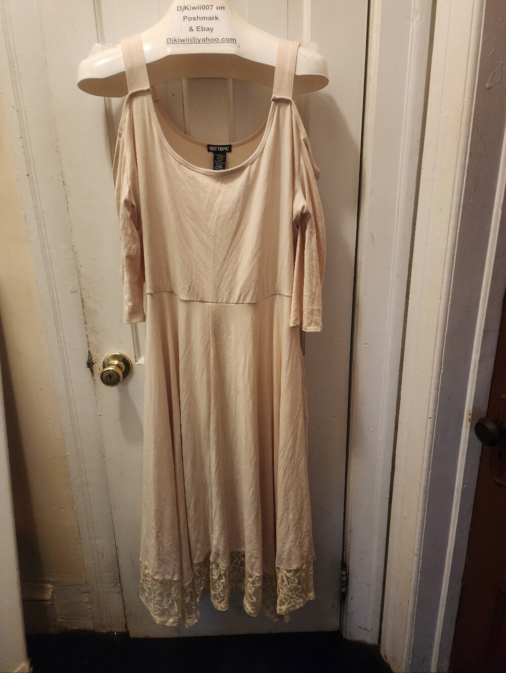 2x [Hot Topic] Cream Cold-Shoulder Midi Dress with Lace Hem